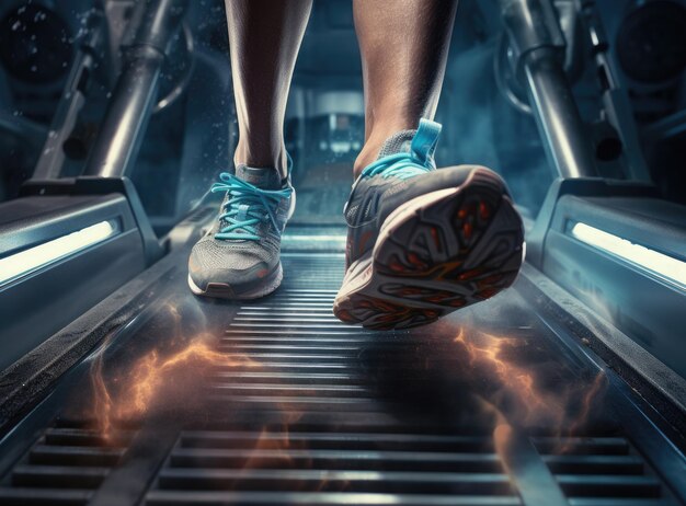 Persons feet running on a treadmill