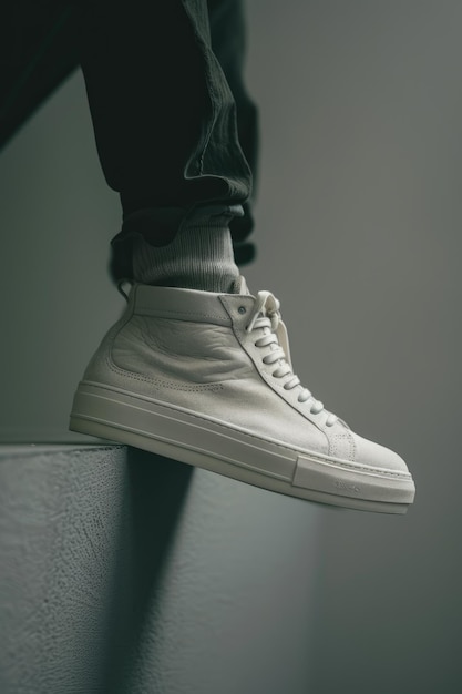 Photo a persons foot adorned with a pristine white sneaker