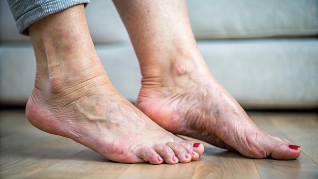 Photo a persons foot with a red nail polish on it