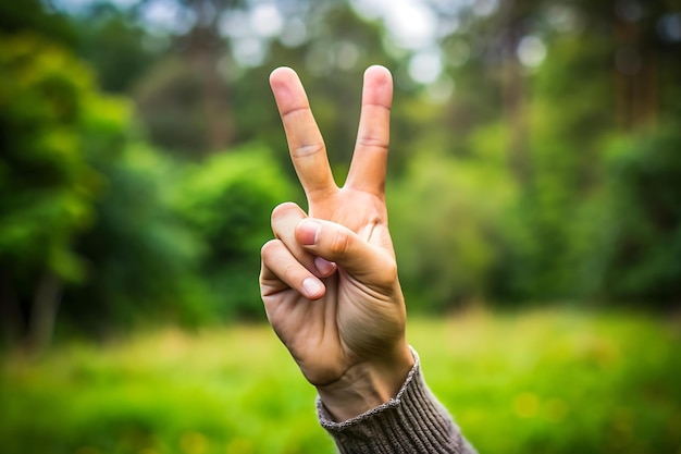 persons hand doing peace sign generated AI