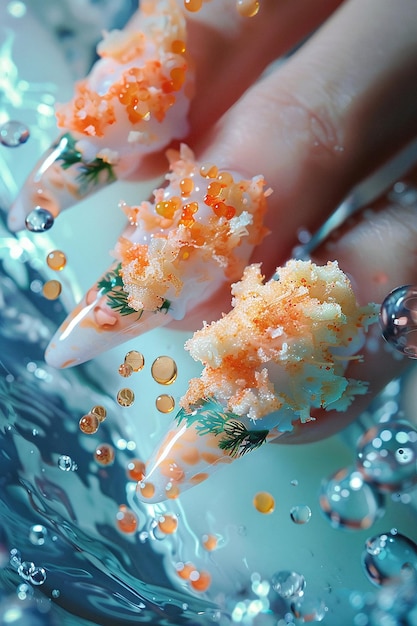 a persons hand holding a seaweed covered carrot