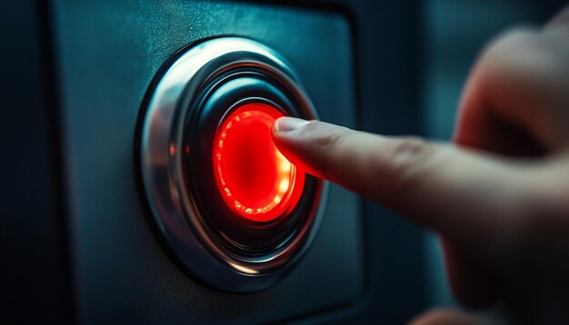 Photo a persons hand is holding a red light that is on a button