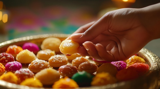 Photo a persons hand is holding a small candy in front of a candle