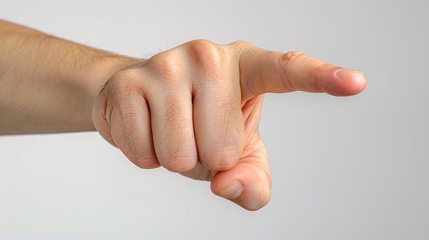 a persons hand pointing to the left with a thumb up