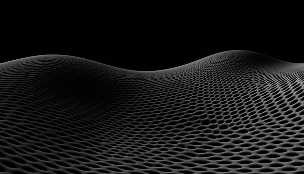 Perspective distorted black grid Digital background with wireframe wave Vector curve surface