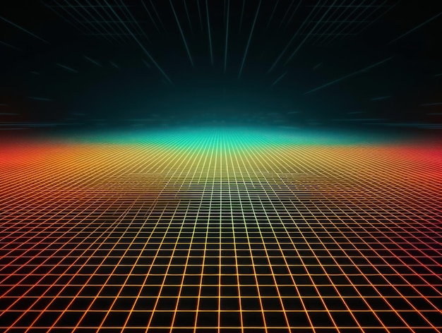 Perspective grid abstract retro background created with Generative AI technology