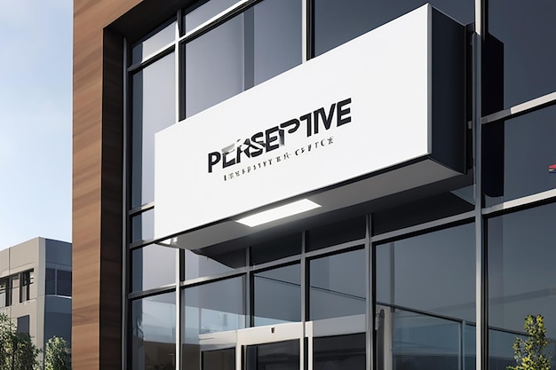 Perspective Office Facade Sign Mockup