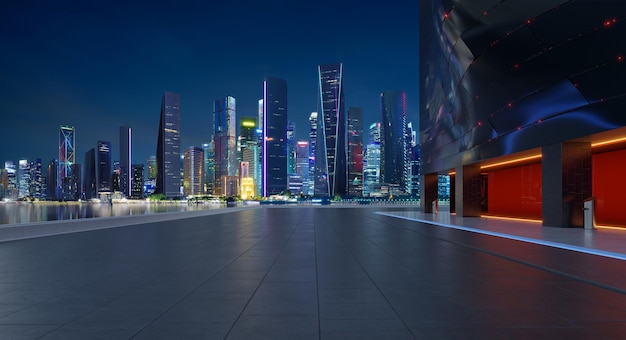 Perspective view of empty floor with modern building