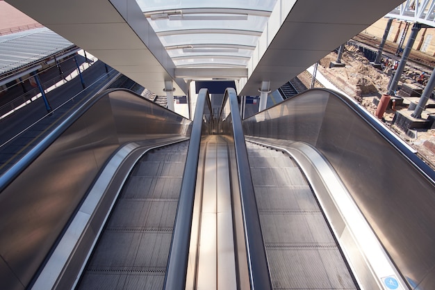 Perspective view on escalator on railway station