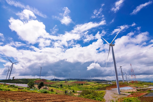 Perspective view of wind turbine in the rural of thailand.