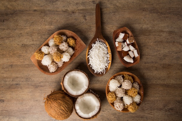 Peruvian cocadas. traditional coconut dessert on wooden background