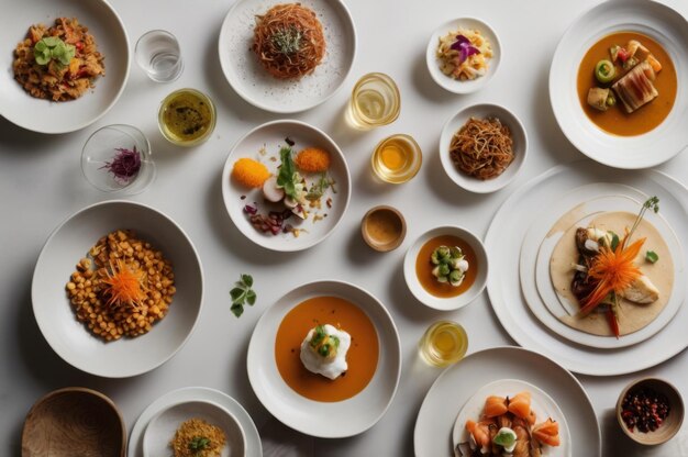 Photo peruvian delicacies in modern styling white dishes with artistic food ai generated