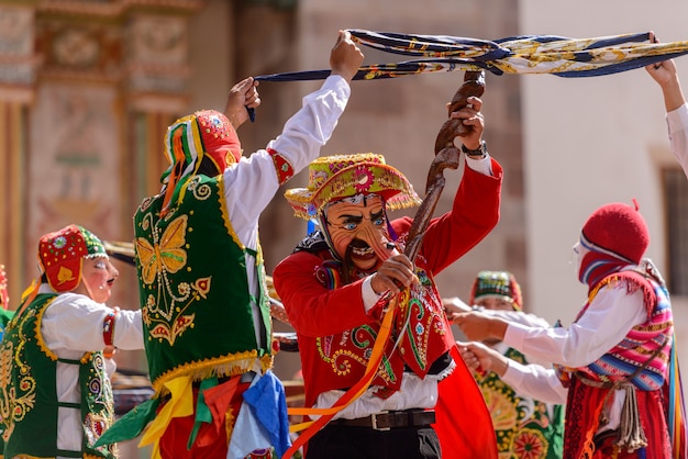 peruvian folkloric dance church of san pedro apostle of andahuaylillas near cusco peru