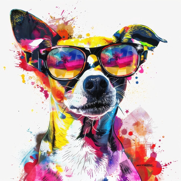 Peruvian Inca Orchid dog wearing sunglasses in colorful pop art style