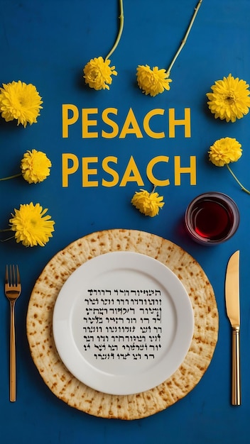 Photo pesach celebration concept jewish holiday pesach background with yellow flowers with glass of wine