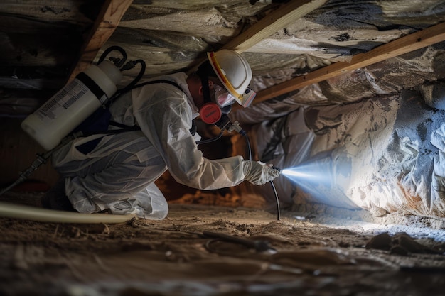 Pest Control Technician Working in a Crawl Space