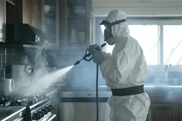 Pest Control Technicians Working on His Equipment During a Service Call