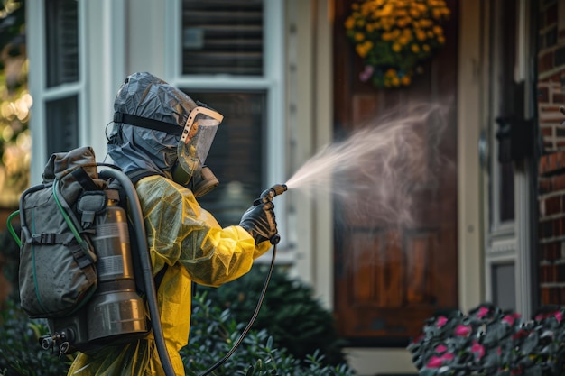 Pest Control Worker in Full Protective Gear