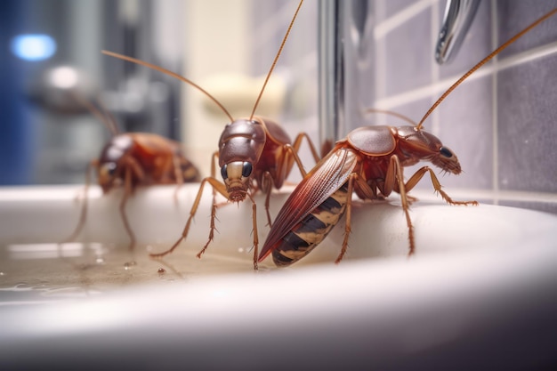 Pest Intruders Cockroaches Unveiled in a Bathroom Environment