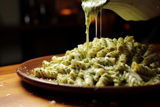 Photo pesto drizzled over al dente pasta spaghetti healthy eating food image