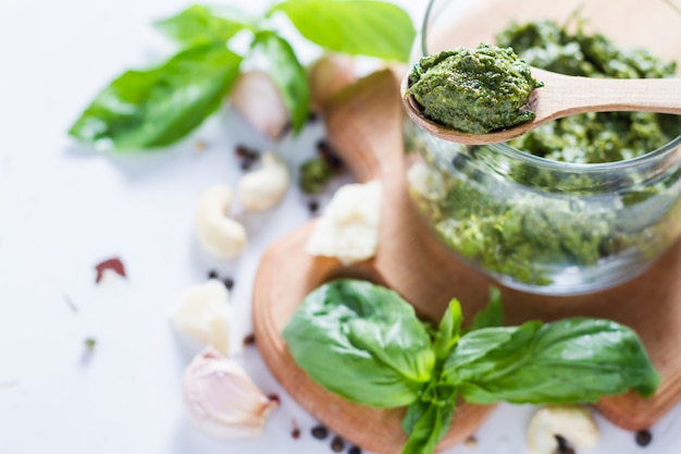 Pesto sause and ingredients 