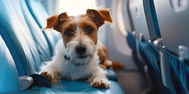 Pet boarding service transports dogs on flights in cabin for relocation Concept Pet Travel InCabin Transport Dog Relocation Pet Boarding Service