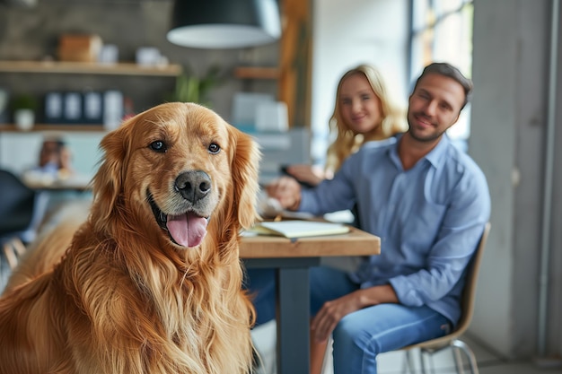 A pet dog in a business environment