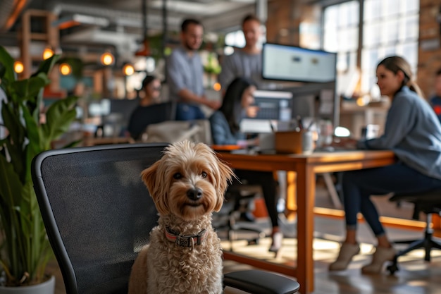 A pet dog in a business environment