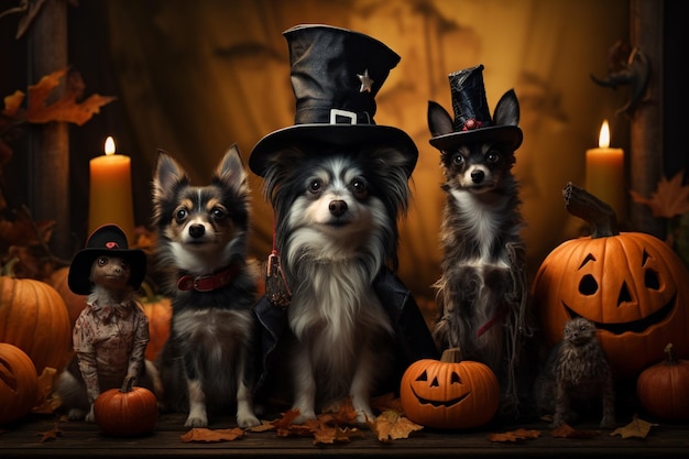 Pet Dogs in Whimsical Halloween Costumes Created with Generative AI