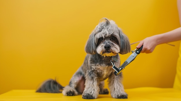 Photo pet groomer on solid color background