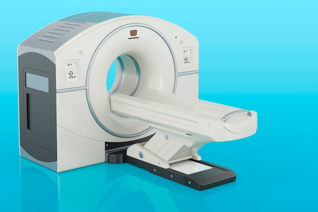 PET scanner positron emission tomography 3D rendering on blue background