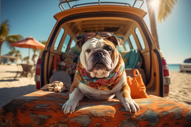 PET Sitting in Car Trunk Ready for a Vacation Trip Generative ai