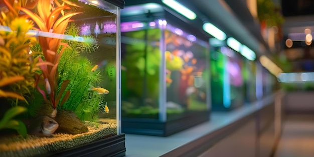 Photo pet store offering a variety of animal supplies fish tanks and lizard terrariums concept pet supplies fish tanks lizard terrariums reptile care animal accessories