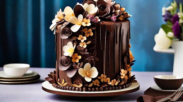 Petals and Pleasure Indulgent Chocolate Cake with a Floral Fantasy