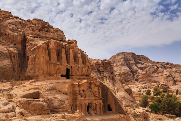 Petra ancient city curved out of sandstone in Jordan