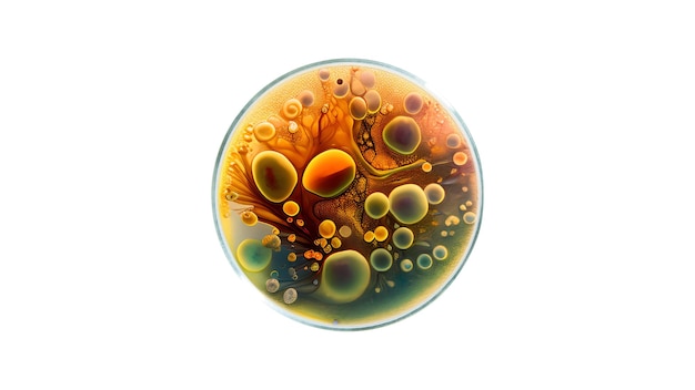 Petri dish in multi color bacteria and viruses Isolated on a white background Generative AI