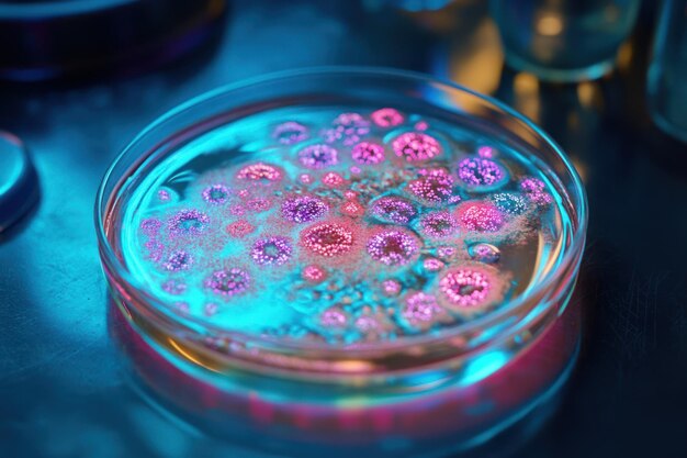 Petri Dish with Pink and Blue Culture