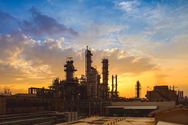 Petrochemical industry plant at sunset