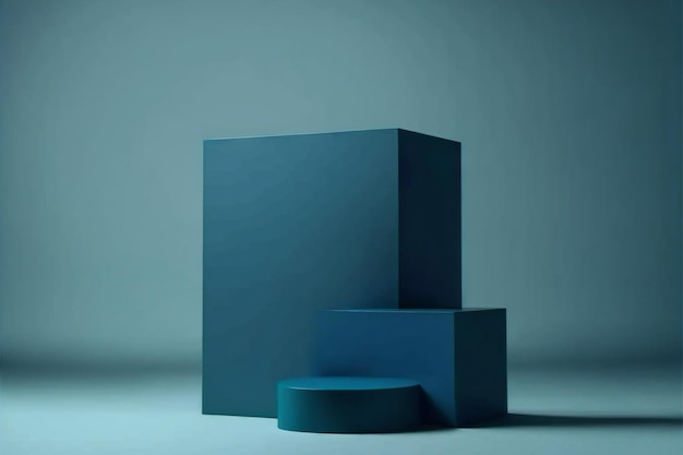 Petrol blue podium on blue background minimal creative digital illustration painting