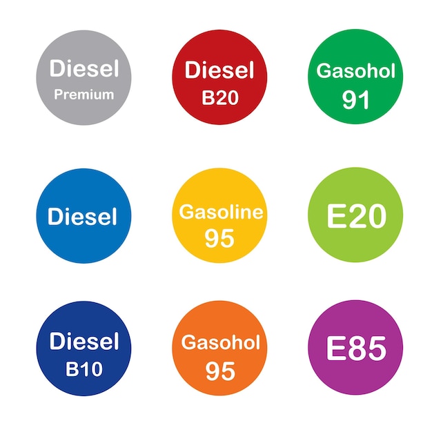 Petrol pump sticker set circle injector illustration colored gasoline model