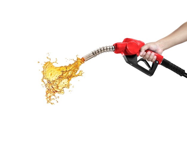 Petrol splashing out of pistol isolated on white background