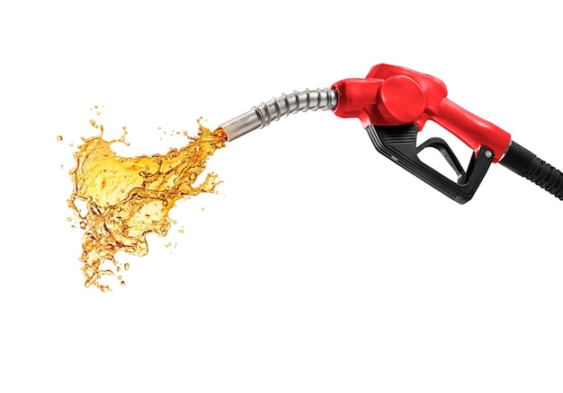 Petrol splashing out of pistol isolated on white background