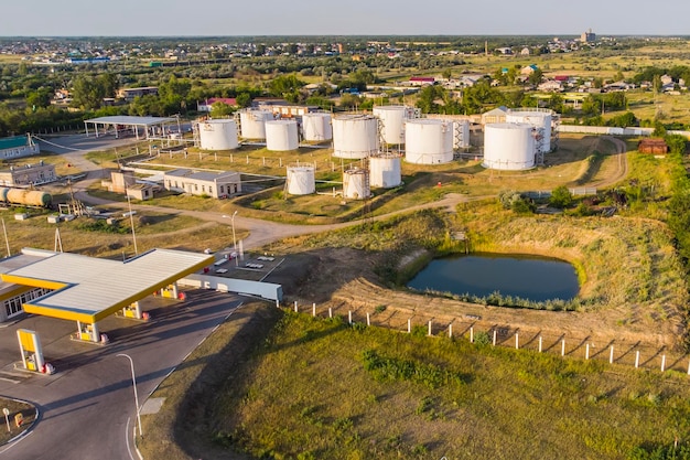 Petrol station and petrol tanks in the background Oil storage photo