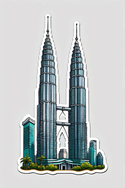 Photo petronas twin towers illustration sticker on white background