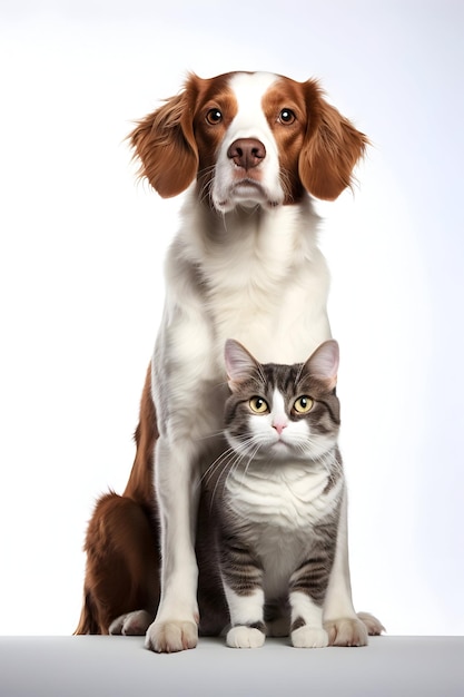 Pets Dog And Cat Posing In White Studio Background