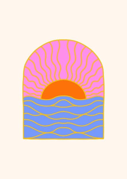 PG_POSTERS_CP_12Sunset in the sea with waves Vector illustration in flat style