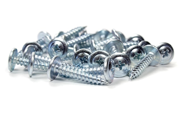 PH type chrome screws on a white background