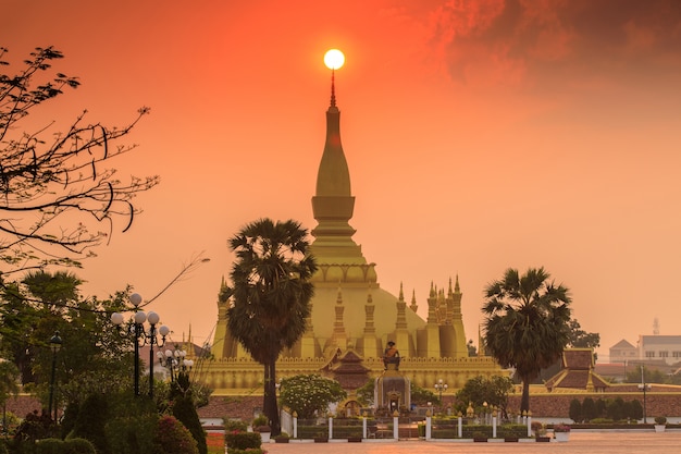 Pha That Luang, a gold buddhist stupa in the morning