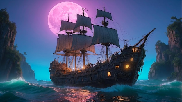 Phantom ghost ship materializes at dusk generated by AI