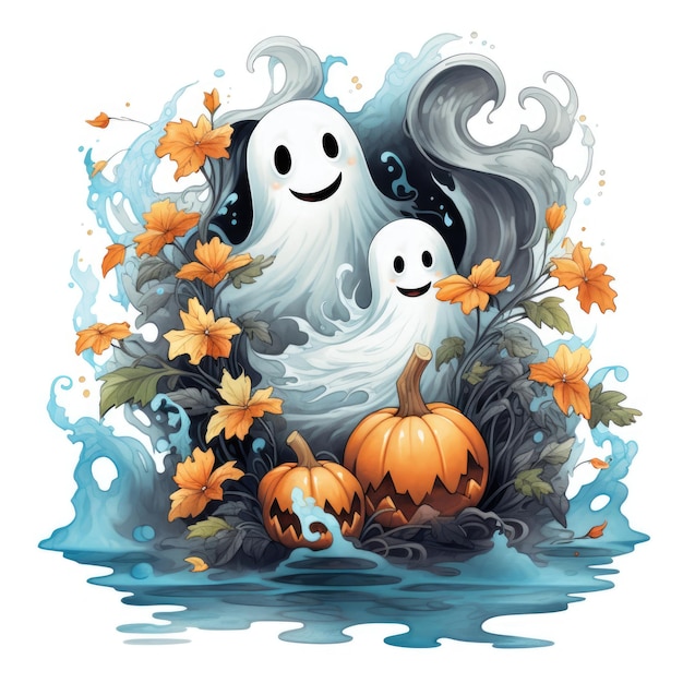 phantom ghost spirit Halloween illustration monster creepy horror isolated vector clipart cute